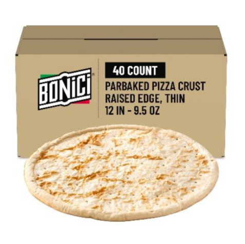 Bonici® Pizza Crust Parbaked Raised Edge Thin 12”
